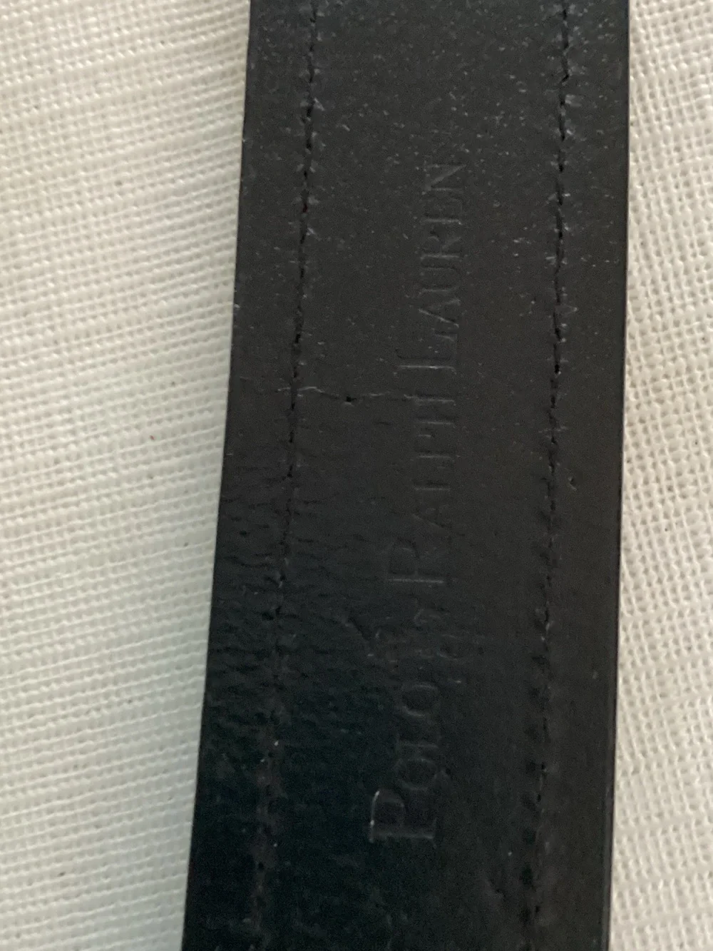 Used Polo by Ralph Lauren Black Leather Belt with Brass Nameplate Size 40
